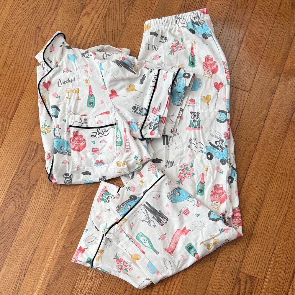 BedHead White Pajama Set Bridal Cropped Short Sleeve Women